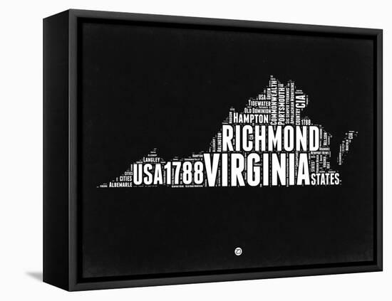 Virginia Black and White Map-NaxArt-Framed Stretched Canvas