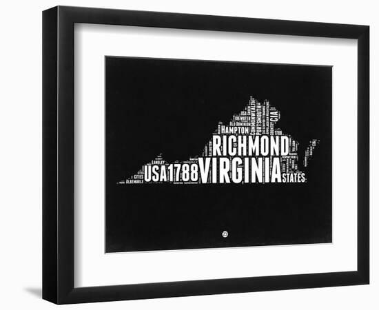 Virginia Black and White Map-NaxArt-Framed Art Print