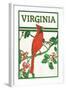 Virginia - Cardinal Perched on a Holly Branch-Lantern Press-Framed Art Print