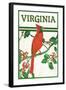 Virginia - Cardinal Perched on a Holly Branch-Lantern Press-Framed Art Print