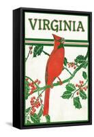 Virginia - Cardinal Perched on a Holly Branch-Lantern Press-Framed Stretched Canvas