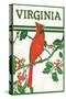 Virginia - Cardinal Perched on a Holly Branch-Lantern Press-Stretched Canvas