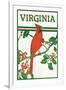 Virginia - Cardinal Perched on a Holly Branch-Lantern Press-Framed Art Print