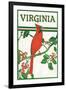 Virginia - Cardinal Perched on a Holly Branch-Lantern Press-Framed Art Print