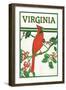 Virginia - Cardinal Perched on a Holly Branch-Lantern Press-Framed Art Print