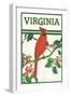 Virginia - Cardinal Perched on a Holly Branch-Lantern Press-Framed Art Print