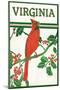 Virginia - Cardinal Perched on a Holly Branch-Lantern Press-Mounted Art Print