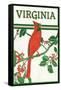 Virginia - Cardinal Perched on a Holly Branch-Lantern Press-Framed Stretched Canvas