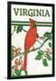 Virginia - Cardinal Perched on a Holly Branch-Lantern Press-Framed Art Print