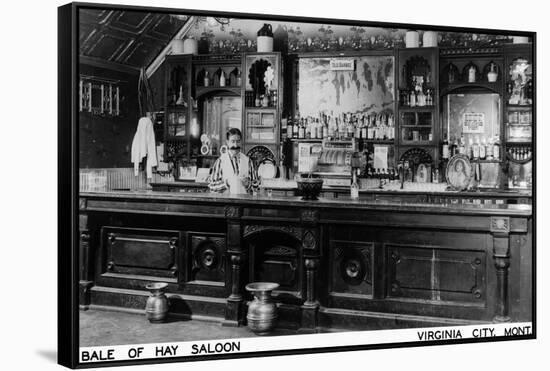 Virginia City, Montana - Interior View of Bale of Hay Saloon-Lantern Press-Framed Stretched Canvas