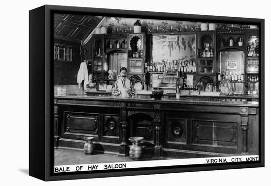 Virginia City, Montana - Interior View of Bale of Hay Saloon-Lantern Press-Framed Stretched Canvas