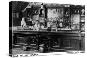Virginia City, Montana - Interior View of Bale of Hay Saloon-Lantern Press-Stretched Canvas