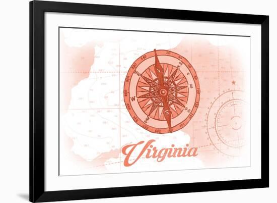 Virginia - Compass - Coral - Coastal Icon-Lantern Press-Framed Art Print