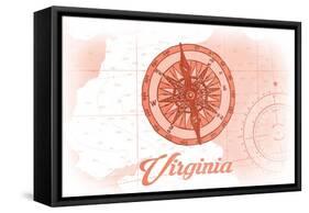 Virginia - Compass - Coral - Coastal Icon-Lantern Press-Framed Stretched Canvas