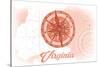 Virginia - Compass - Coral - Coastal Icon-Lantern Press-Stretched Canvas