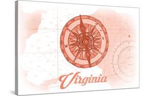 Virginia - Compass - Coral - Coastal Icon-Lantern Press-Stretched Canvas