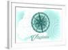 Virginia - Compass - Teal - Coastal Icon-Lantern Press-Framed Art Print