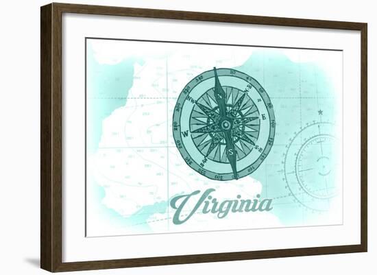 Virginia - Compass - Teal - Coastal Icon-Lantern Press-Framed Art Print