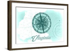 Virginia - Compass - Teal - Coastal Icon-Lantern Press-Framed Art Print