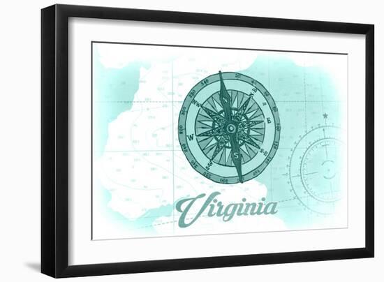 Virginia - Compass - Teal - Coastal Icon-Lantern Press-Framed Art Print