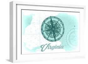 Virginia - Compass - Teal - Coastal Icon-Lantern Press-Framed Art Print