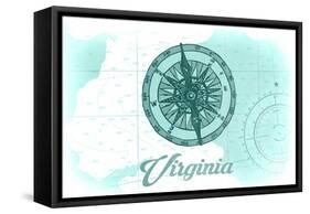 Virginia - Compass - Teal - Coastal Icon-Lantern Press-Framed Stretched Canvas