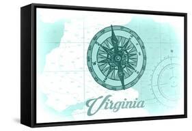 Virginia - Compass - Teal - Coastal Icon-Lantern Press-Framed Stretched Canvas