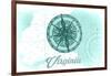 Virginia - Compass - Teal - Coastal Icon-Lantern Press-Framed Art Print