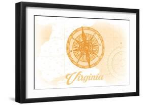 Virginia - Compass - Yellow - Coastal Icon-Lantern Press-Framed Art Print