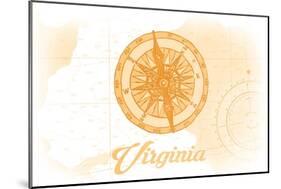 Virginia - Compass - Yellow - Coastal Icon-Lantern Press-Mounted Art Print