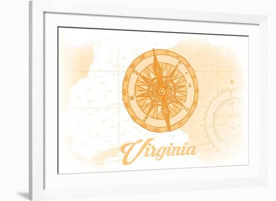 Virginia - Compass - Yellow - Coastal Icon-Lantern Press-Framed Premium Giclee Print