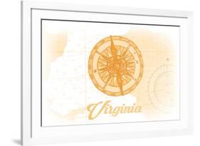 Virginia - Compass - Yellow - Coastal Icon-Lantern Press-Framed Premium Giclee Print