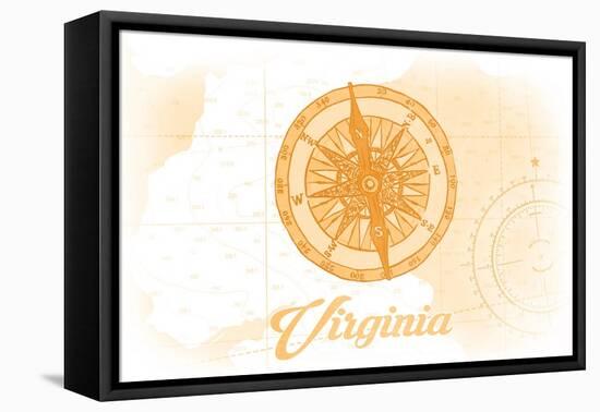 Virginia - Compass - Yellow - Coastal Icon-Lantern Press-Framed Stretched Canvas