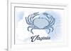 Virginia - Crab - Blue - Coastal Icon-Lantern Press-Framed Art Print