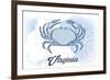 Virginia - Crab - Blue - Coastal Icon-Lantern Press-Framed Art Print