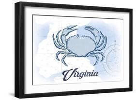 Virginia - Crab - Blue - Coastal Icon-Lantern Press-Framed Art Print