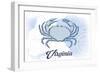 Virginia - Crab - Blue - Coastal Icon-Lantern Press-Framed Art Print