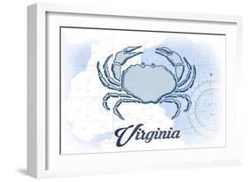 Virginia - Crab - Blue - Coastal Icon-Lantern Press-Framed Art Print