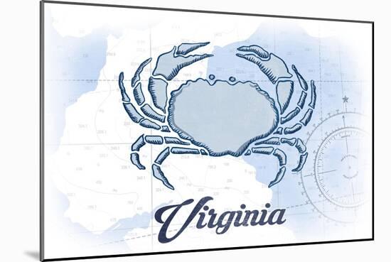 Virginia - Crab - Blue - Coastal Icon-Lantern Press-Mounted Art Print