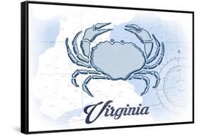 Virginia - Crab - Blue - Coastal Icon-Lantern Press-Framed Stretched Canvas