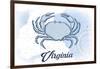 Virginia - Crab - Blue - Coastal Icon-Lantern Press-Framed Art Print