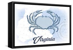 Virginia - Crab - Blue - Coastal Icon-Lantern Press-Framed Stretched Canvas