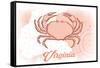 Virginia - Crab - Coral - Coastal Icon-Lantern Press-Framed Stretched Canvas