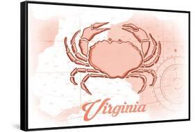 Virginia - Crab - Coral - Coastal Icon-Lantern Press-Framed Stretched Canvas