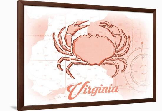 Virginia - Crab - Coral - Coastal Icon-Lantern Press-Framed Art Print