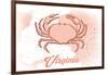 Virginia - Crab - Coral - Coastal Icon-Lantern Press-Framed Art Print