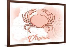 Virginia - Crab - Coral - Coastal Icon-Lantern Press-Framed Art Print