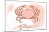 Virginia - Crab - Coral - Coastal Icon-Lantern Press-Mounted Art Print