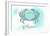Virginia - Crab - Teal - Coastal Icon-Lantern Press-Framed Art Print