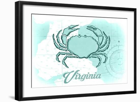 Virginia - Crab - Teal - Coastal Icon-Lantern Press-Framed Art Print